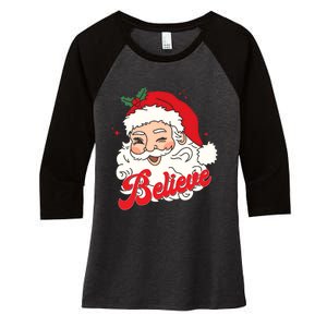 Groovy Retro Santa Claus Believe Christmas Women's Tri-Blend 3/4-Sleeve Raglan Shirt