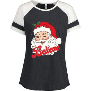 Groovy Retro Santa Claus Believe Christmas Enza Ladies Jersey Colorblock Tee