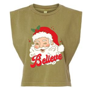 Groovy Retro Santa Claus Believe Christmas Garment-Dyed Women's Muscle Tee