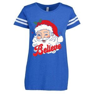 Groovy Retro Santa Claus Believe Christmas Enza Ladies Jersey Football T-Shirt