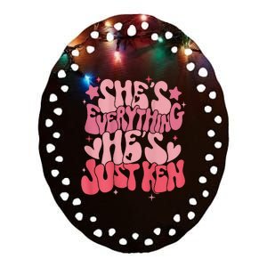 Groovy Retro Shes Everything Hes Just Ken (Word On Back) Ceramic Oval Ornament