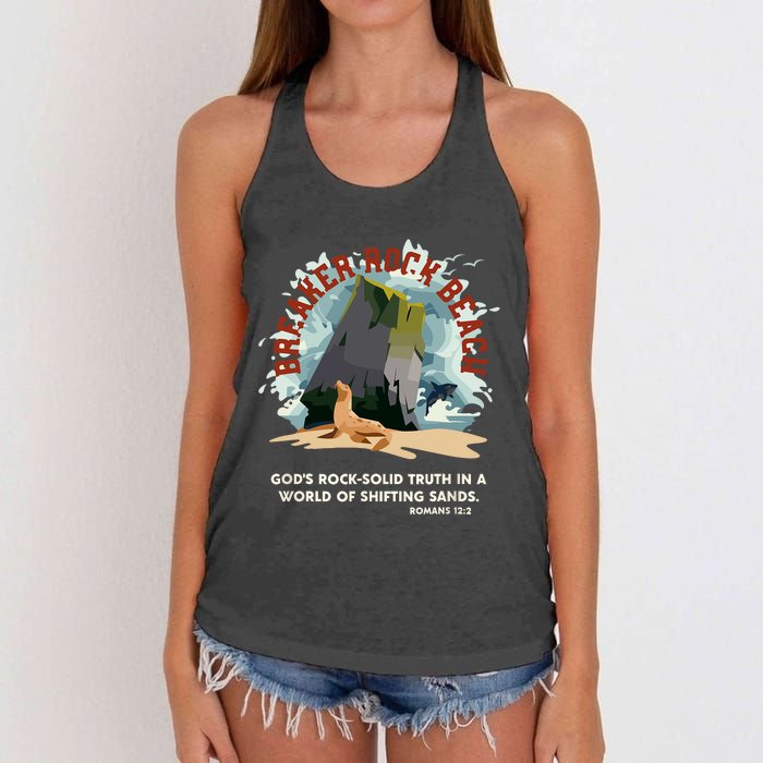 GodS Rock Solid Breaker Rock Beach Vbs 2024 Christian Women's Knotted Racerback Tank