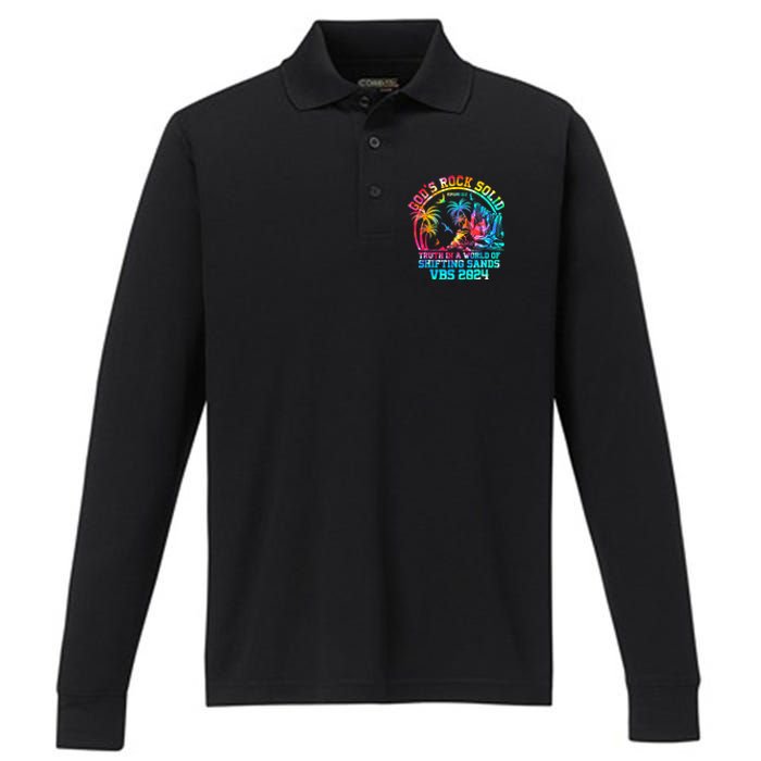 Gods Rock Solid Breaker Rock Beach Vbs 2024 Christian Performance Long Sleeve Polo