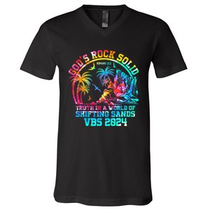 Gods Rock Solid Breaker Rock Beach Vbs 2024 Christian V-Neck T-Shirt