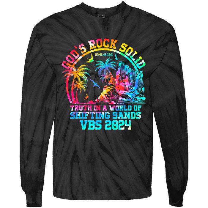 Gods Rock Solid Breaker Rock Beach Vbs 2024 Christian Tie-Dye Long Sleeve Shirt