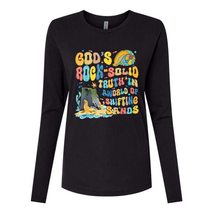 GodS Rock Solid Breaker Rock Beach Vbs 2024 Christian Trending Design Womens Cotton Relaxed Long Sleeve T-Shirt