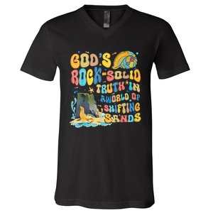 GodS Rock Solid Breaker Rock Beach Vbs 2024 Christian Trending Design V-Neck T-Shirt