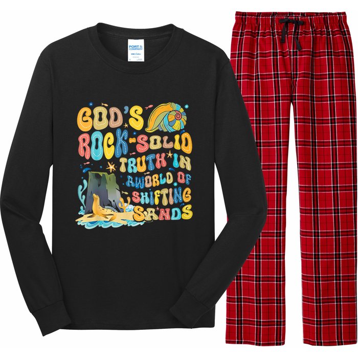 GodS Rock Solid Breaker Rock Beach Vbs 2024 Christian Trending Design Long Sleeve Pajama Set