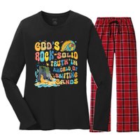 GodS Rock Solid Breaker Rock Beach Vbs 2024 Christian Trending Design Women's Long Sleeve Flannel Pajama Set 