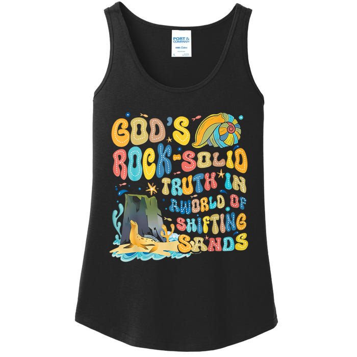 GodS Rock Solid Breaker Rock Beach Vbs 2024 Christian Trending Design Ladies Essential Tank