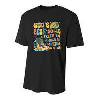 GodS Rock Solid Breaker Rock Beach Vbs 2024 Christian Trending Design Youth Performance Sprint T-Shirt