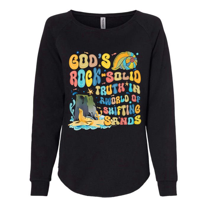 GodS Rock Solid Breaker Rock Beach Vbs 2024 Christian Trending Design Womens California Wash Sweatshirt