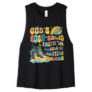 GodS Rock Solid Breaker Rock Beach Vbs 2024 Christian Trending Design Women's Racerback Cropped Tank