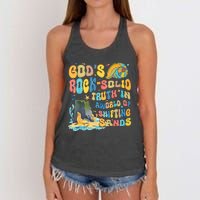 GodS Rock Solid Breaker Rock Beach Vbs 2024 Christian Trending Design Women's Knotted Racerback Tank