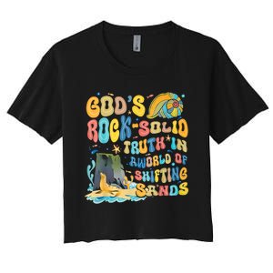 GodS Rock Solid Breaker Rock Beach Vbs 2024 Christian Trending Design Women's Crop Top Tee