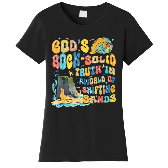 GodS Rock Solid Breaker Rock Beach Vbs 2024 Christian Trending Design Women's T-Shirt