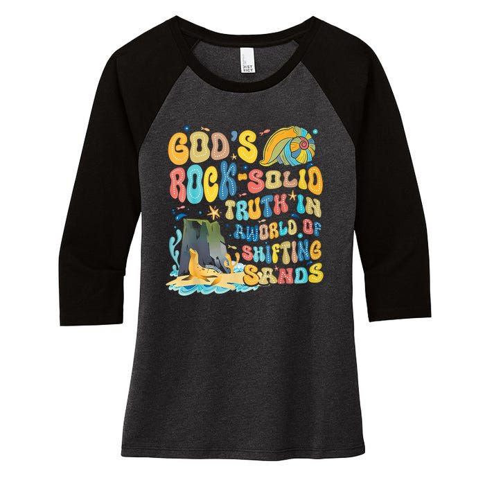 GodS Rock Solid Breaker Rock Beach Vbs 2024 Christian Trending Design Women's Tri-Blend 3/4-Sleeve Raglan Shirt