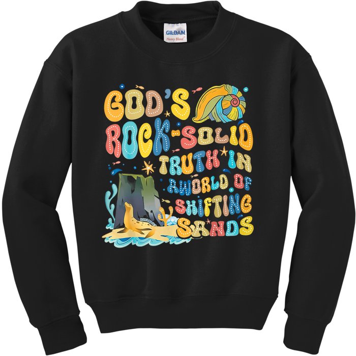 GodS Rock Solid Breaker Rock Beach Vbs 2024 Christian Trending Design Kids Sweatshirt