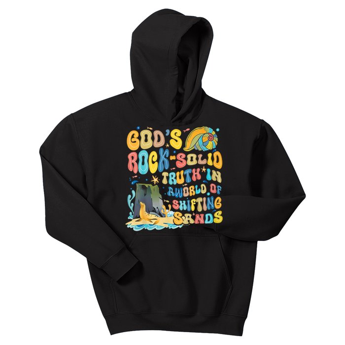 GodS Rock Solid Breaker Rock Beach Vbs 2024 Christian Trending Design Kids Hoodie