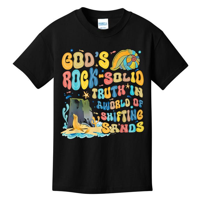 GodS Rock Solid Breaker Rock Beach Vbs 2024 Christian Trending Design Kids T-Shirt