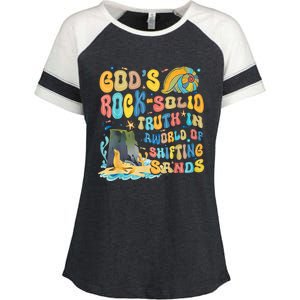 GodS Rock Solid Breaker Rock Beach Vbs 2024 Christian Trending Design Enza Ladies Jersey Colorblock Tee