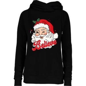 Groovy Retro Santa Claus Believe Christmas Wo Kid Womens Funnel Neck Pullover Hood