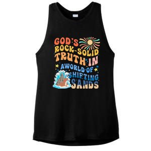 GodS Rock Solid Breaker Rock Beach Vbs 2024 Christian Ladies PosiCharge Tri-Blend Wicking Tank