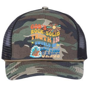 GodS Rock Solid Breaker Rock Beach Vbs 2024 Christian Retro Rope Trucker Hat Cap