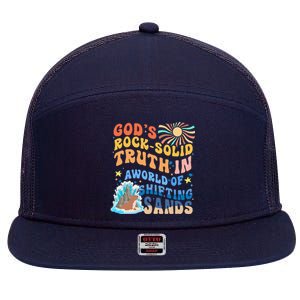 GodS Rock Solid Breaker Rock Beach Vbs 2024 Christian 7 Panel Mesh Trucker Snapback Hat