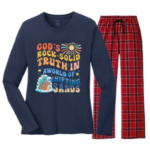 GodS Rock Solid Breaker Rock Beach Vbs 2024 Christian Women's Long Sleeve Flannel Pajama Set 