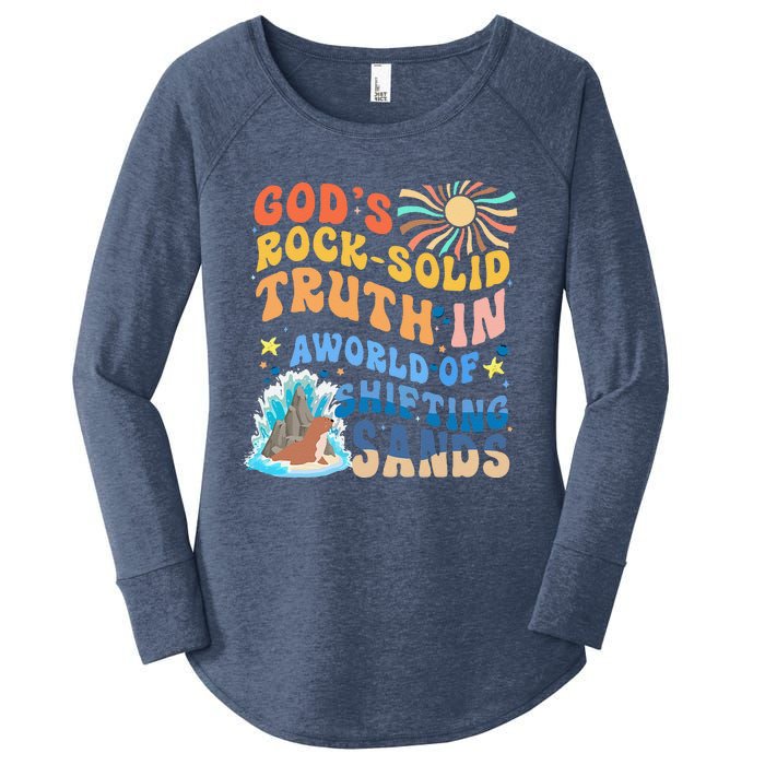 GodS Rock Solid Breaker Rock Beach Vbs 2024 Christian Women's Perfect Tri Tunic Long Sleeve Shirt