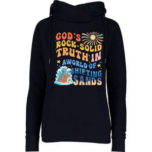 GodS Rock Solid Breaker Rock Beach Vbs 2024 Christian Womens Funnel Neck Pullover Hood