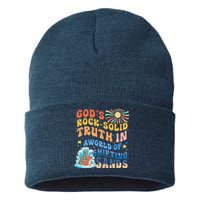 GodS Rock Solid Breaker Rock Beach Vbs 2024 Christian Sustainable Knit Beanie