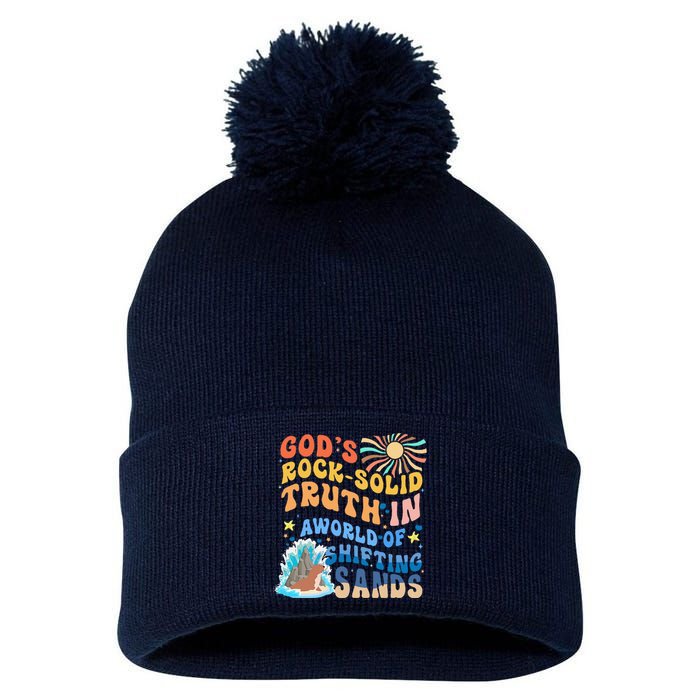 GodS Rock Solid Breaker Rock Beach Vbs 2024 Christian Pom Pom 12in Knit Beanie