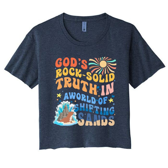 GodS Rock Solid Breaker Rock Beach Vbs 2024 Christian Women's Crop Top Tee