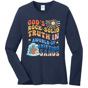 GodS Rock Solid Breaker Rock Beach Vbs 2024 Christian Ladies Long Sleeve Shirt