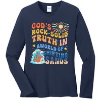 GodS Rock Solid Breaker Rock Beach Vbs 2024 Christian Ladies Long Sleeve Shirt