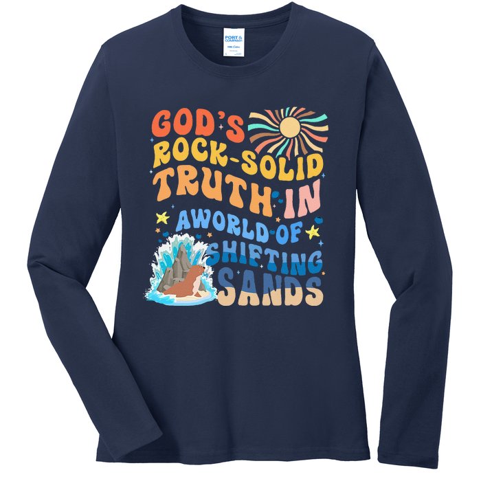 GodS Rock Solid Breaker Rock Beach Vbs 2024 Christian Ladies Long Sleeve Shirt