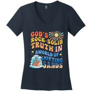 GodS Rock Solid Breaker Rock Beach Vbs 2024 Christian Women's V-Neck T-Shirt