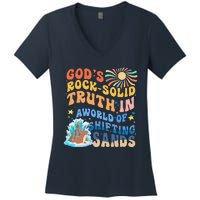 GodS Rock Solid Breaker Rock Beach Vbs 2024 Christian Women's V-Neck T-Shirt