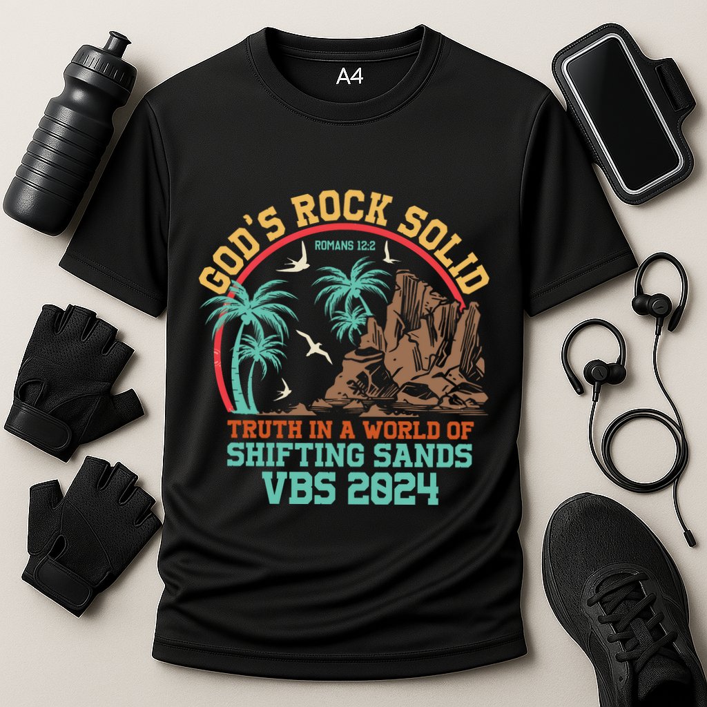 GodS Rock Solid Truth In A World Of Shifting Sands Vacation Performance Shirt
