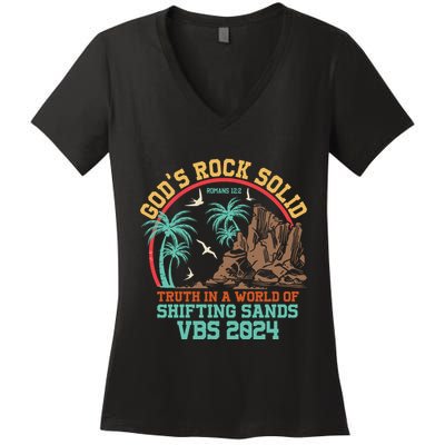 GodS Rock Solid Truth In A World Of Shifting Sands Vacation Women's V-Neck T-Shirt