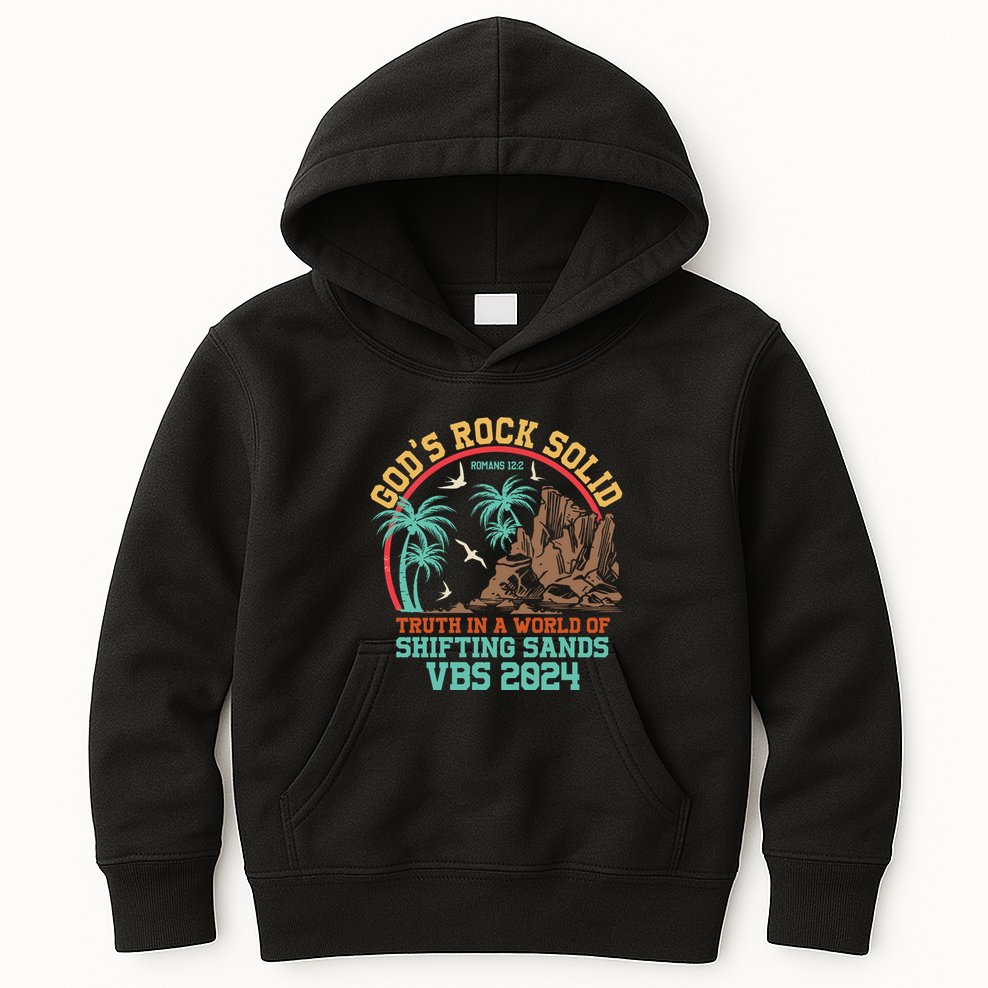 GodS Rock Solid Truth In A World Of Shifting Sands Vacation Kids Hoodie