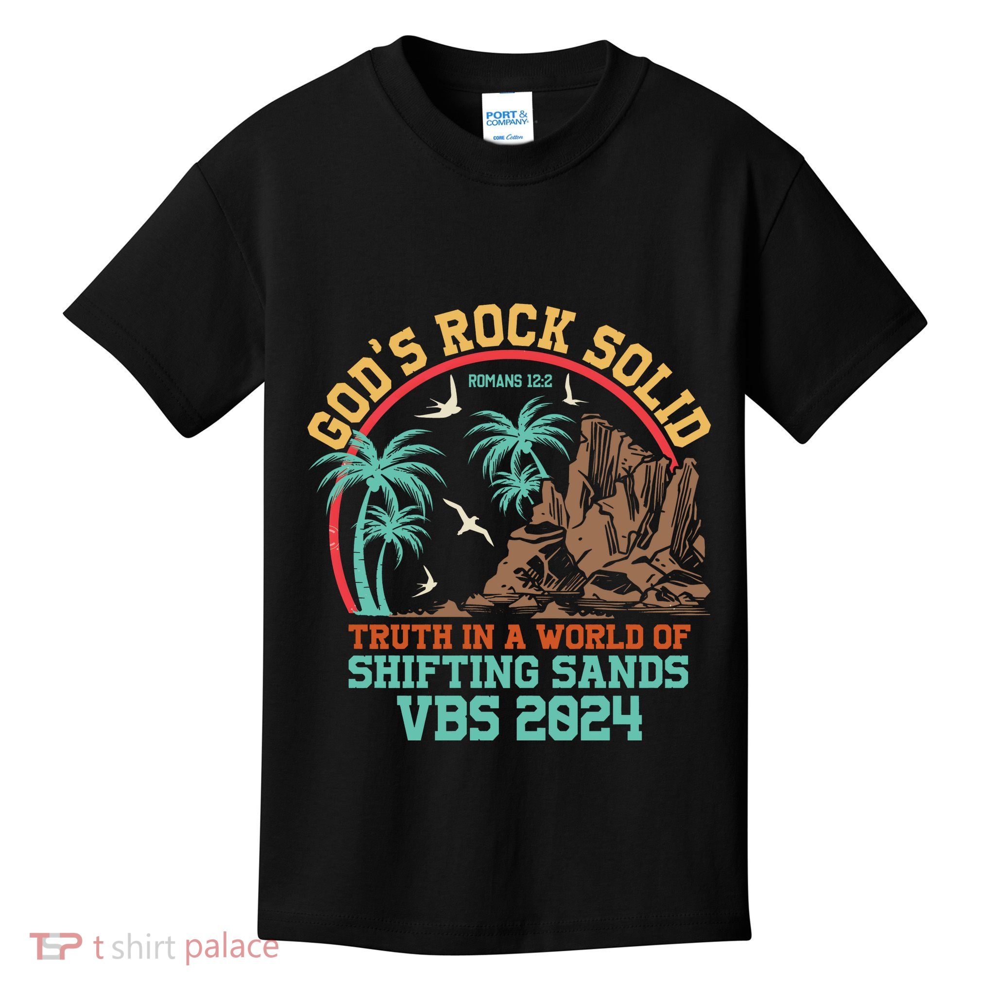 GodS Rock Solid Truth In A World Of Shifting Sands Vacation Kids T-Shirt