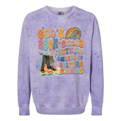 GodS Rock Solid Breaker Rock Beach Vbs 2024 Christian Gift Colorblast Crewneck Sweatshirt