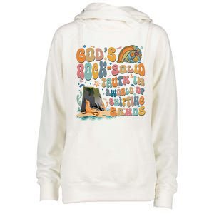 GodS Rock Solid Breaker Rock Beach Vbs 2024 Christian Gift Womens Funnel Neck Pullover Hood