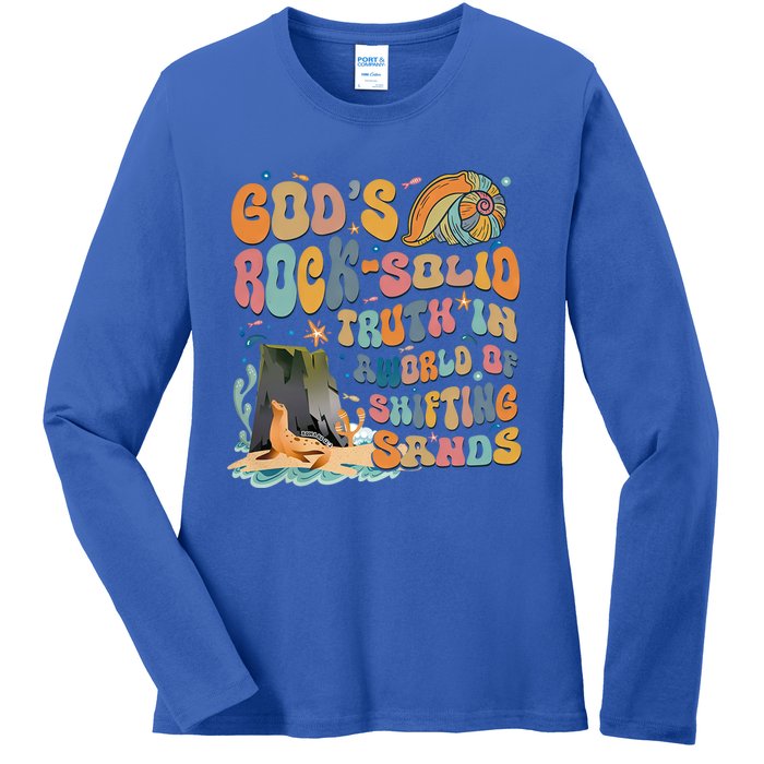 GodS Rock Solid Breaker Rock Beach Vbs 2024 Christian Gift Ladies Long Sleeve Shirt