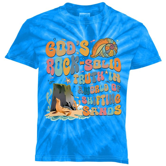 GodS Rock Solid Breaker Rock Beach Vbs 2024 Christian Gift Kids Tie-Dye T-Shirt