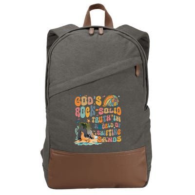 GodS Rock Solid Breaker Rock Beach Vbs 2024 Christian Gift Cotton Canvas Backpack