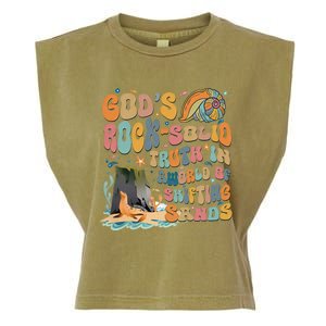 GodS Rock Solid Breaker Rock Beach Vbs 2024 Christian Gift Garment-Dyed Women's Muscle Tee